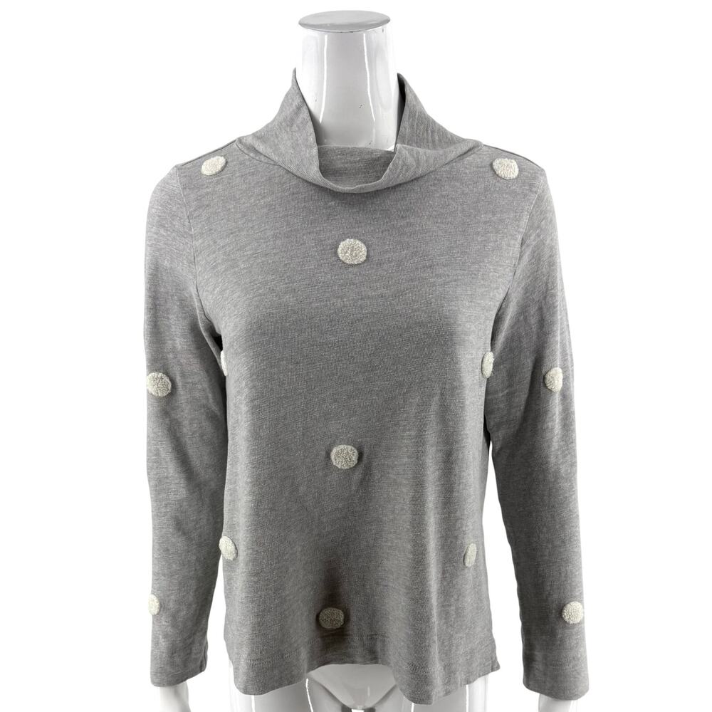 Ann Taylor LOFT Lightweight Cowl Neck Sweater Sz S Gray White Textured Polka Dot